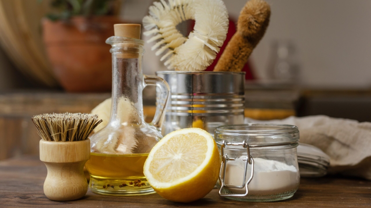 cleaning-brushes-lemons-arrangement